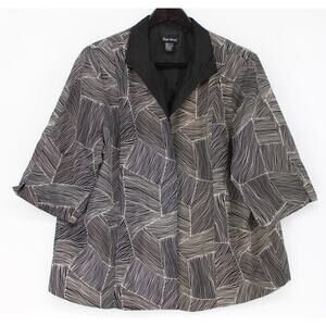 Maggie Barnes Jacket Womens 3X Black White Geometric Print Open Front 3/4 Sleeve